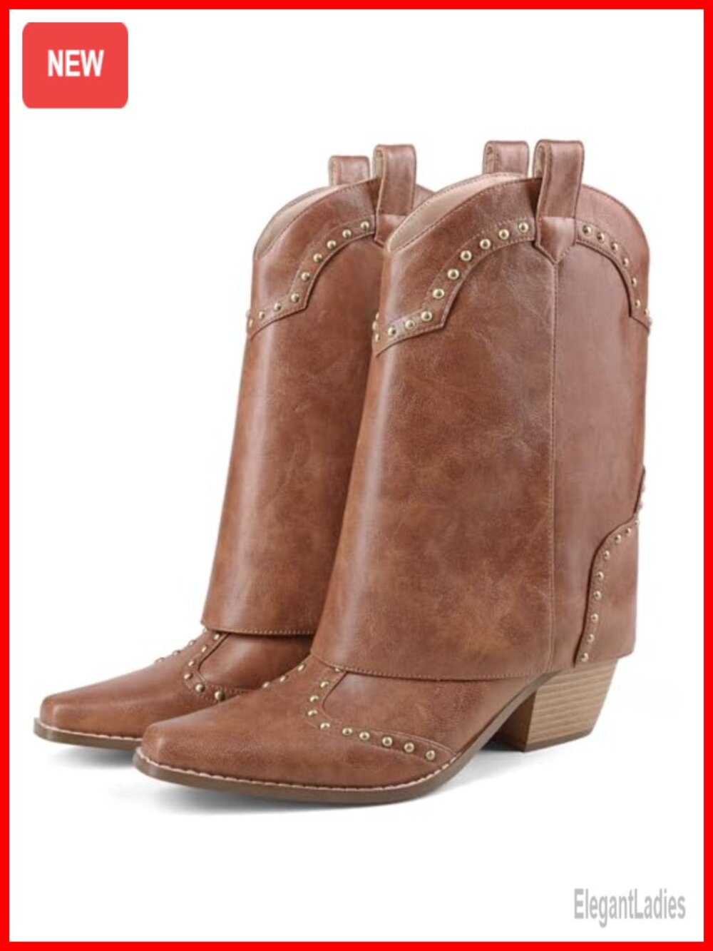 Faux Leather Snip Toe Ankle Cowboy Boots Chunky Block Heel Pull On Western